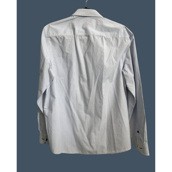 Tasso Elba Mens Long Sleeve Button-Up Shirt Slim Fit 100% Cotton Blue & White LG - Picture 2 of 6